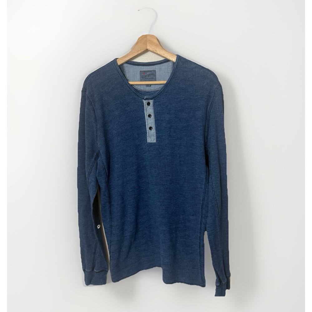 Lucky Brand Lived In Henley True Indigo Long Sleeve Pullover Thermal Shirt Large